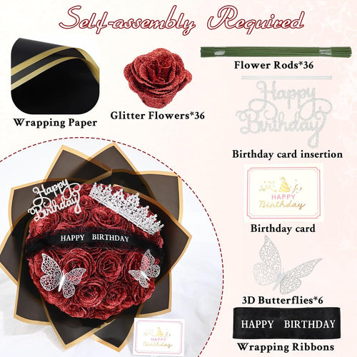 Lovengift™ Eternal Glitter Rose Bouquet – 36 Red Roses Birthday Gift
