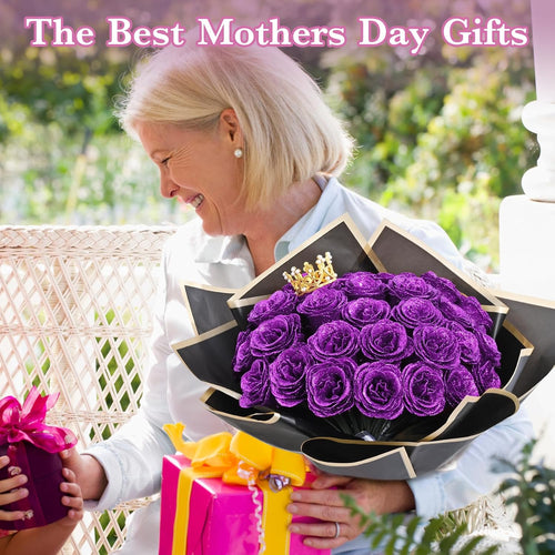 Lovengift™ Eternal Glitter Rose Bouquet – 24 Purple Roses Gift